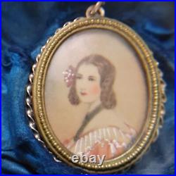Antique Victorian Pendant 10K Yellow Gold 15 g Hand Painted Miniature Portrait