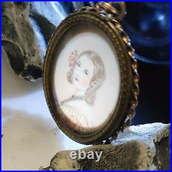Antique Victorian Pendant 10K Yellow Gold 15 g Hand Painted Miniature Portrait