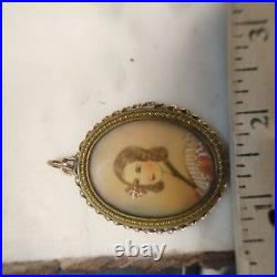 Antique Victorian Pendant 10K Yellow Gold 15 g Hand Painted Miniature Portrait