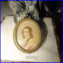 Antique Victorian Pendant 10K Yellow Gold 15 g Hand Painted Miniature Portrait