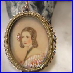 Antique Victorian Pendant 10K Yellow Gold 15 g Hand Painted Miniature Portrait