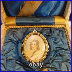 Antique Victorian Pendant 10K Yellow Gold 15 g Hand Painted Miniature Portrait