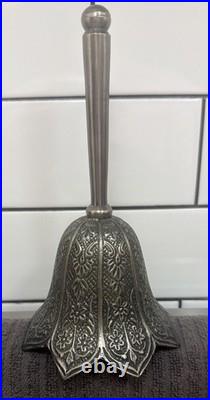 Antique Victorian Pewter Finish Lily Flower Shaped Floral Accent Hand Held Bell