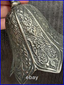 Antique Victorian Pewter Finish Lily Flower Shaped Floral Accent Hand Held Bell