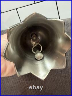 Antique Victorian Pewter Finish Lily Flower Shaped Floral Accent Hand Held Bell