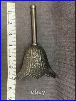 Antique Victorian Pewter Finish Lily Flower Shaped Floral Accent Hand Held Bell