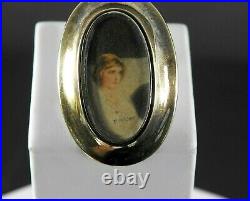 Antique Victorian Pin Brooch Miniature Hand Painted Portrait Solid 10K gold