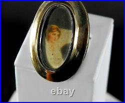 Antique Victorian Pin Brooch Miniature Hand Painted Portrait Solid 10K gold