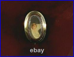 Antique Victorian Pin Brooch Miniature Hand Painted Portrait Solid 10K gold