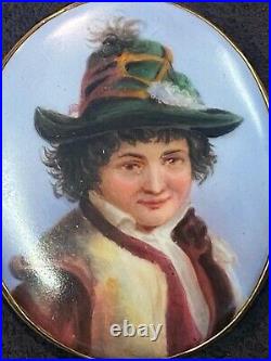 Antique Victorian Pin Portrait Irish Cameo Hand Painted Miniature Gold Brooch