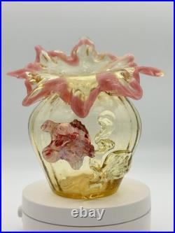 Antique Victorian Pink Jack In The Pulpit Fluted Hand Blown Art Vase
