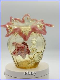 Antique Victorian Pink Jack In The Pulpit Fluted Hand Blown Art Vase