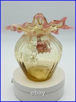 Antique Victorian Pink Jack In The Pulpit Fluted Hand Blown Art Vase
