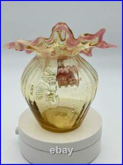 Antique Victorian Pink Jack In The Pulpit Fluted Hand Blown Art Vase