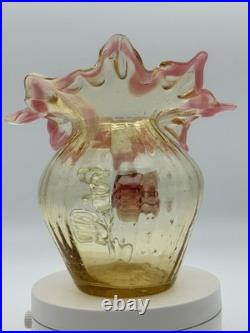 Antique Victorian Pink Jack In The Pulpit Fluted Hand Blown Art Vase