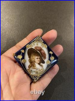 Antique Victorian Porcelain Hand Painted Gold Trim Pin Brooch