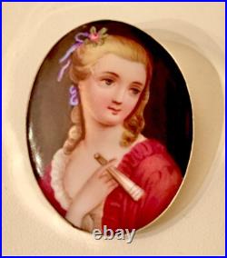 Antique Victorian Portrait Brooch 14k Gold Cameo Hand Painted Porcelain Pendant