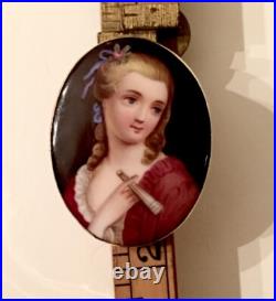 Antique Victorian Portrait Brooch 14k Gold Cameo Hand Painted Porcelain Pendant