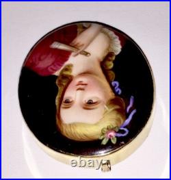 Antique Victorian Portrait Brooch 14k Gold Cameo Hand Painted Porcelain Pendant