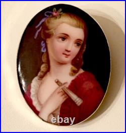 Antique Victorian Portrait Brooch 14k Gold Cameo Hand Painted Porcelain Pendant