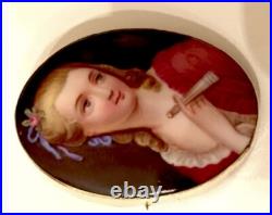 Antique Victorian Portrait Brooch 14k Gold Cameo Hand Painted Porcelain Pendant
