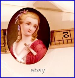 Antique Victorian Portrait Brooch 14k Gold Cameo Hand Painted Porcelain Pendant