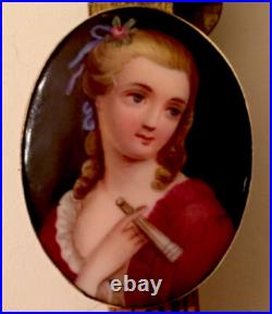Antique Victorian Portrait Brooch 14k Gold Cameo Hand Painted Porcelain Pendant