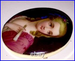 Antique Victorian Portrait Brooch 14k Gold Cameo Hand Painted Porcelain Pendant