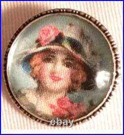 Antique Victorian Portrait Brooch 14k Gold Cameo Hand Painted Porcelain Pendant