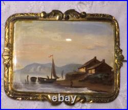 Antique Victorian Portrait Brooch 14k Gold Cameo Hand Painted Porcelain Pendant