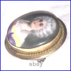 Antique Victorian Portrait Brooch 9k Gold Cameo Hand Paint Porcelain Pendant Pin