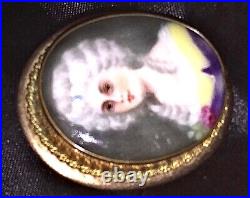 Antique Victorian Portrait Brooch 9k Gold Cameo Hand Paint Porcelain Pendant Pin