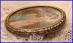 Antique Victorian Portrait Brooch Cameo Courting Couple Gold Hand Painted