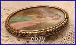 Antique Victorian Portrait Brooch Cameo Courting Couple Gold Hand Painted Antique Victorian Portrait Brooch Cameo Courting Couple Gold Hand Painted