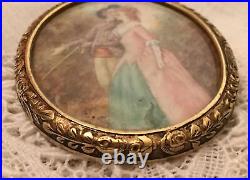 Antique Victorian Portrait Brooch Cameo Courting Couple Gold Hand Painted