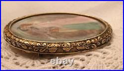 Antique Victorian Portrait Brooch Cameo Courting Couple Gold Hand Painted
