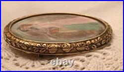 Antique Victorian Portrait Brooch Cameo Courting Couple Gold Hand Painted