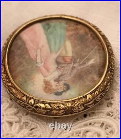 Antique Victorian Portrait Brooch Cameo Courting Couple Gold Hand Painted Antique Victorian Portrait Brooch Cameo Courting Couple Gold Hand Painted