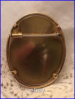 Antique Victorian Portrait Brooch Cameo Courting Couple Gold Hand Painted