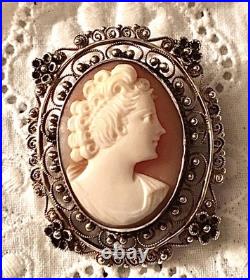 Antique Victorian Portrait Brooch Cameo Courting Couple Gold Hand Painted