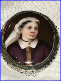 Antique Victorian Portrait Brooch Cameo Courting Couple Gold Hand Painted