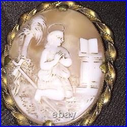 Antique Victorian Portrait Brooch Cameo Courting Couple Gold Hand Painted