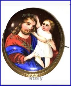 Antique Victorian Portrait Brooch Cameo Courting Couple Gold Hand Painted