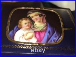 Antique Victorian Portrait Brooch Cameo Courting Couple Gold Hand Painted