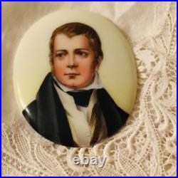 Antique Victorian Portrait Brooch Cameo Courting Couple Gold Hand Painted