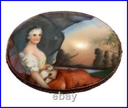 Antique Victorian Portrait Brooch Cameo Courting Couple Gold Hand Painted