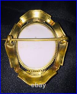 Antique Victorian Portrait Brooch Cameo Gold Hand Painted Ornate Pin