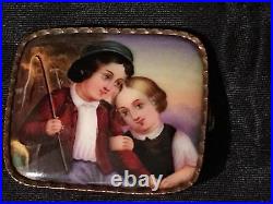 Antique Victorian Portrait Brooch Cameo Gold Hand Painted Ornate Pin