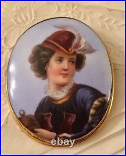 Antique Victorian Portrait Brooch Cameo Gold Hand Painted Ornate Pin