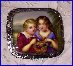 Antique Victorian Portrait Brooch Cameo Gold Hand Painted Ornate Pin